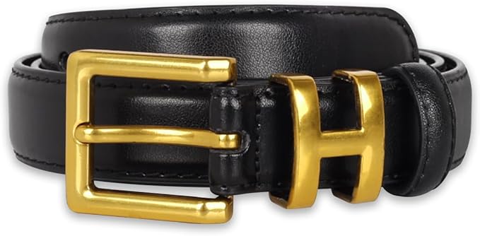Women's Fashion Classic Metal Buckle Leather Belt with Jeans Dress