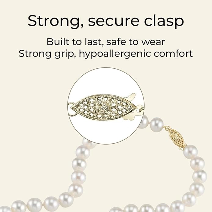 The Pearl Source 14K Gold AAA Quality Round White Freshwater Cultured Pearl Necklace for Women in 20" Matinee Length