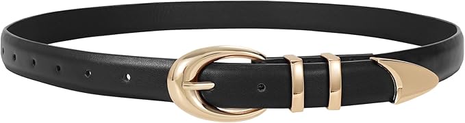 TRIWORKS Women Leather Belt for Jeans Pants Fashion Ladies Skinny Faux Leather Dress belt with Gold Buckle