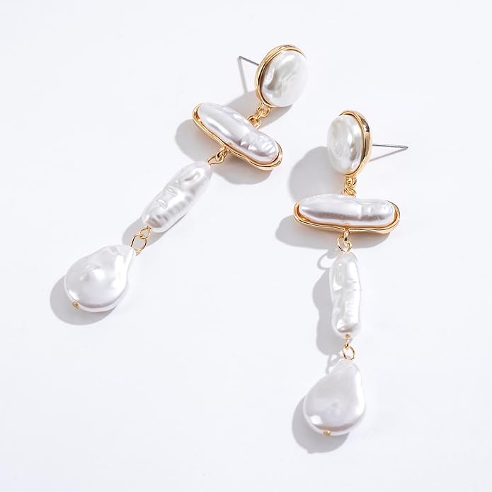 Statement Pearl Dangle Earrings,Gold and Large Pearl,Luxury Chandelier Organic Style Earrings