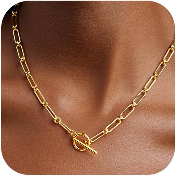 Link Gold Chain 14K Gold Plated Trendy Rope Paperclip Thick Chain Necklace Minimalist Layered Gold Chain Choker Necklaces for Women