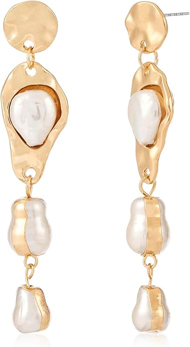 Statement Pearl Dangle Earrings,Gold and Large Pearl,Luxury Chandelier Organic Style Earrings