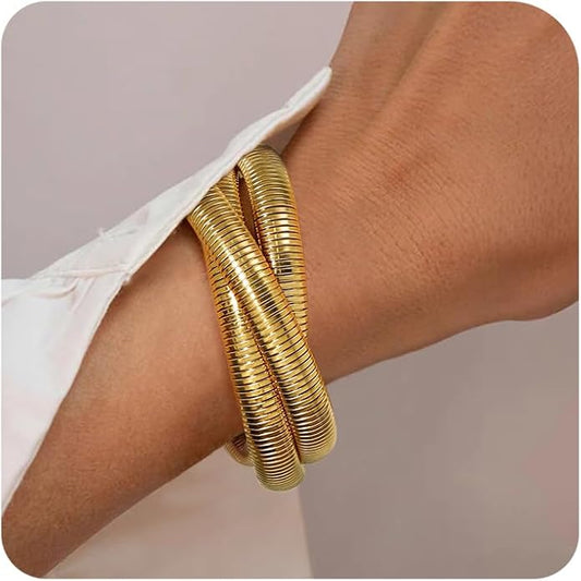 18K Gold Plated Bracelets for Women Gold Bangles for Women Chunky Bangle Bracelets for Women Bracelets Stack Tarnish Free Bangle Set of 3 for Women Accessories for Her Gifts