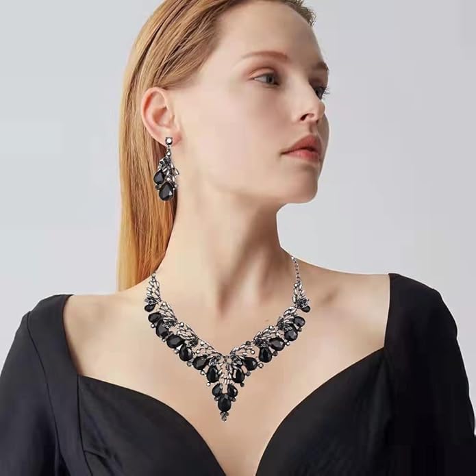 Jewelry Set for Women, Statement Necklace Dangle Earrings Bracelet Ring, White/KC Gold Plated Jewelry Set with Rhinestone Pearl Crystal Wedding Party Jewelry for Bridal Bridesmaid