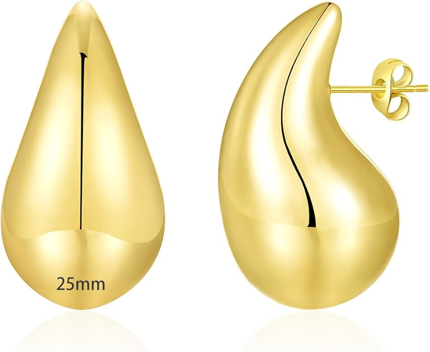 Apsvo Chunky 14K Gold Plated Hoop Earrings for Women, Lightweight Waterdrop Hollow Open Hoops, Hypoallergenic Dupes Earrings