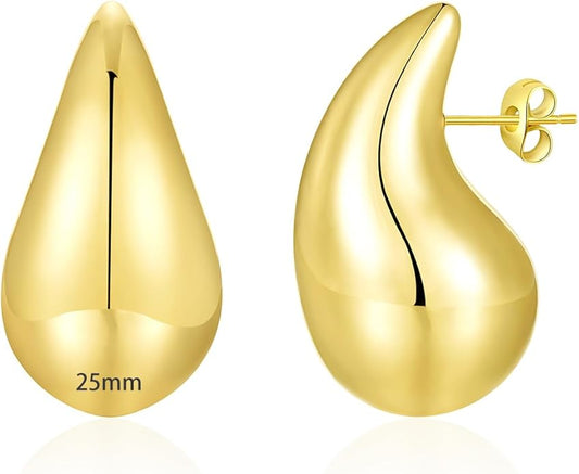 Apsvo Chunky 14K Gold Plated Hoop Earrings for Women, Lightweight Waterdrop Hollow Open Hoops, Hypoallergenic Dupes Earrings