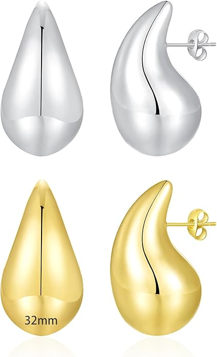 Apsvo Chunky 14K Gold Plated Hoop Earrings for Women, Lightweight Waterdrop Hollow Open Hoops, Hypoallergenic Dupes Earrings
