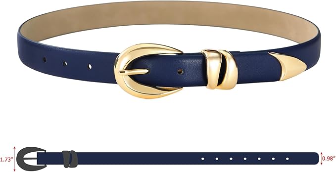 Belts for Women with Gold Buckle – Adjustable Black leather Belt for Jeans, Dress, Pants