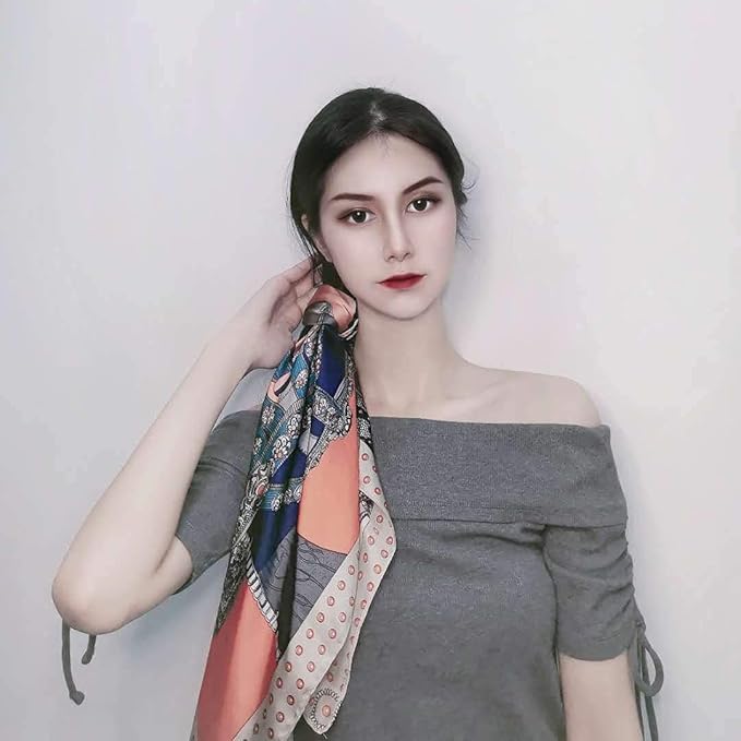 FONYVE Silk Feeling Scarf Medium Square Satin Head Scarf for Women 27.5 × 27.5 inches