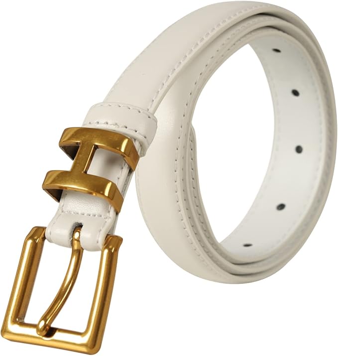 Women's Fashion Classic Metal Buckle Leather Belt with Jeans Dress