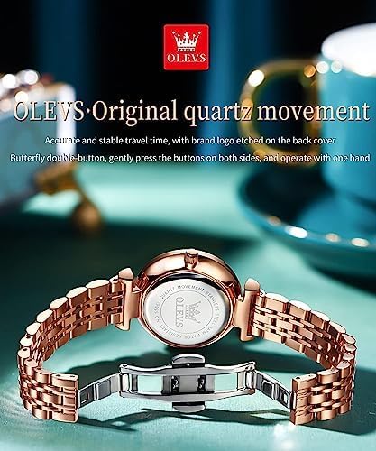 OLEVS Women Watches Simple Dress Ladies Watch Rose Gold Stainless Steel Watch Waterproof Quartz Date Luxury Diamond Small Wristwatch Fashion Analog Female Reloj Mujer Blue White Green Red Yellow Face