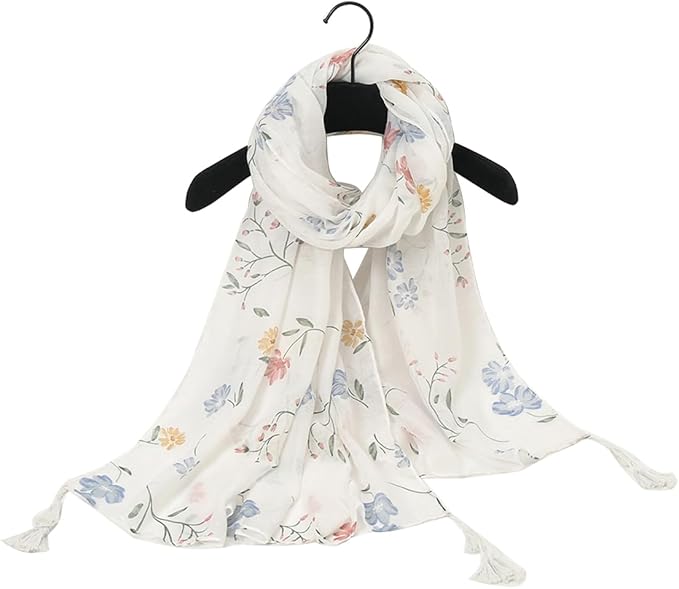 Yeieeo Boho Scarf for Women Lightweight Floral Printed Scarf Fall Winter Fashion Fringed Shawl