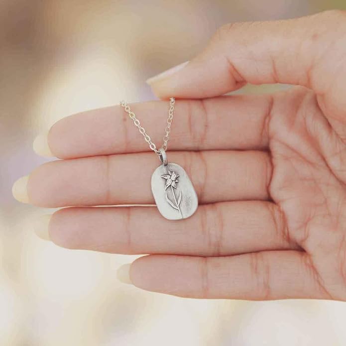 LISA LEONARD DESIGNS Pewter Birth Flower Pendant Necklace Minimalist Jewelry Necklaces For Women Gift For Her Dainty Necklaces