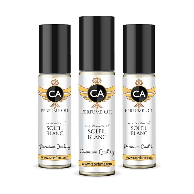CA Perfume Impression of Soleil Blanc Unisex Eau De Parfum Amber Floral Scent Long Lasting Unisex Fragrance Travel Size TSA Ready for Day and Night Wear 0.33 Fl Oz 10ml (Pack of 3)