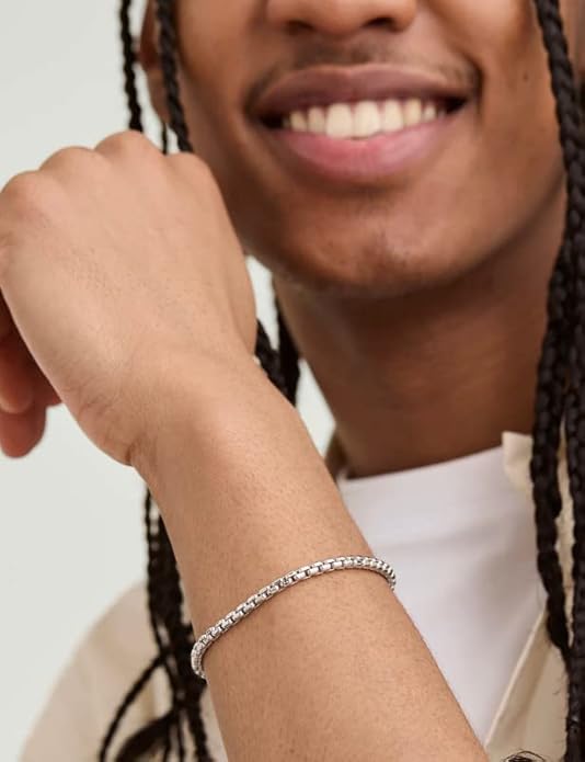 nometo 925 Sterling Silver Rope Chain Bracelet Box Chain Bracelet 2mm3mm5mm Silver/Gold Plated Bracelet for Men Women Silver Bracelet 6.5-9 Inches