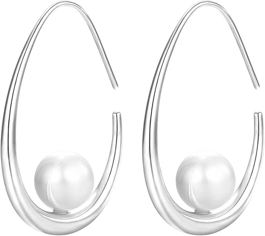 14k Gold Plated Lightweight Pearl Earrings,Trendy Jewelry,Teardrop Hoop Earrings for Women,Pearl Drop Earrings,Elegant Jewelry for Gifts