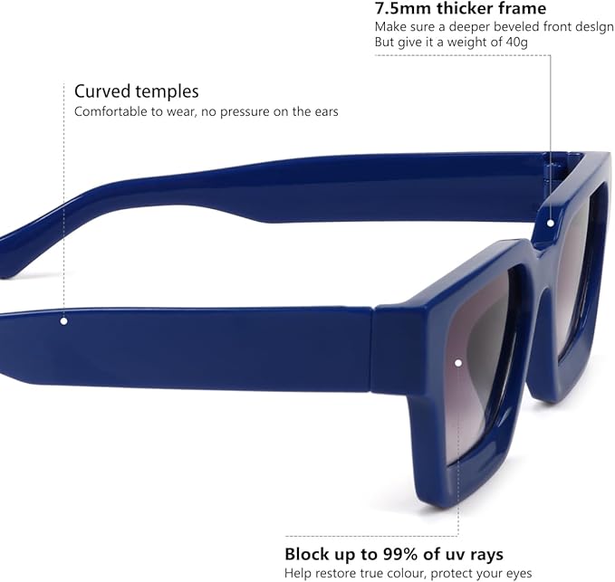 Trendy Square Sunglasses for Men Women Fashion Thick Rectangle Sun Glasses UV Protection Shades Designer Style