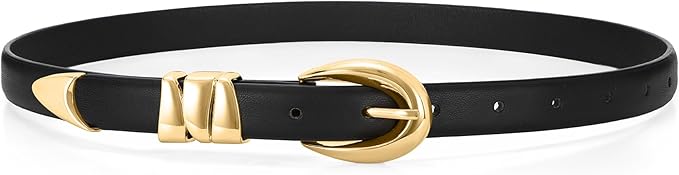 WHIPPY Women Skinny Leather Belt for Jeans Pants Dresses Ladies Fashion Waist Belt with Shiny Gold Buckle