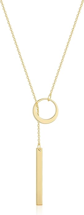 Long Gold Necklace for Women Trendy, Dainty Layered Lariat Necklace 14k Gold Plated Silver Y Shaped Beaded Chain Non Tarnish Drop Necklaces Simple Adjustable Jewelry Gift