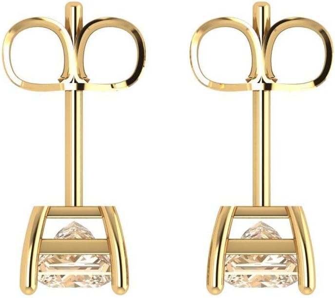 14K Yellow Gold Natural Morganite Stud Earrings with Push back - Hypoallergenic, 1 cttw - Minimalist Women's Fine Jewelry