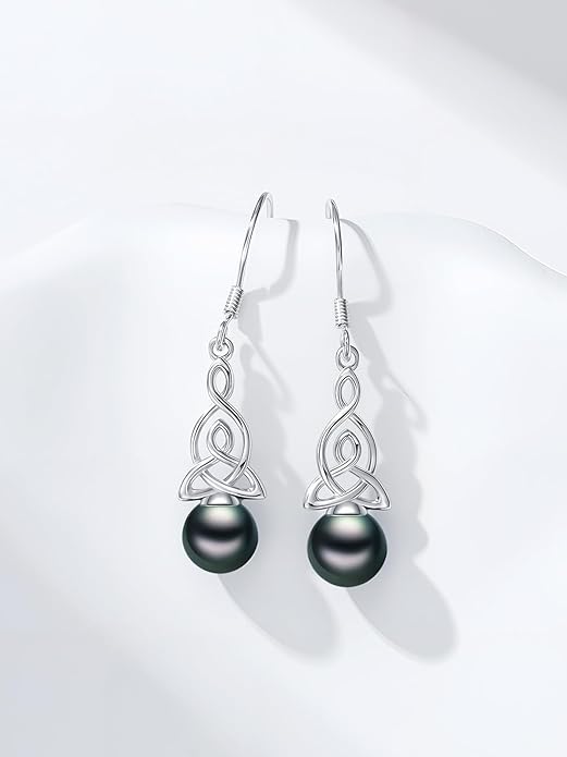 Tahitian Black Pearl AAAA 18K Gold Plated Sterling Silver Dangle Drop Earrings for Women Wife Mom Girlfriend Valentine Her Jewelry Gift for Anniversary Birthday Christmas