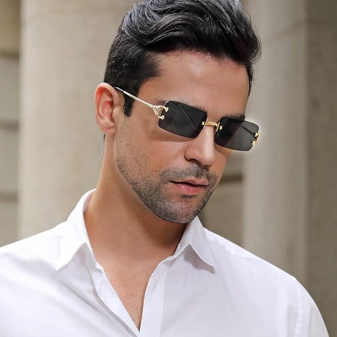 Kursan Frameless Rectangle Sunglasses for Men Women Small Rimless Sun Glasses Shades UV400 Protection