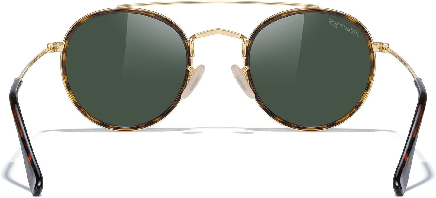 MERRY'S Retro Round Polarized Sunglasses - Unisex Double Bridge Sun Glasses
