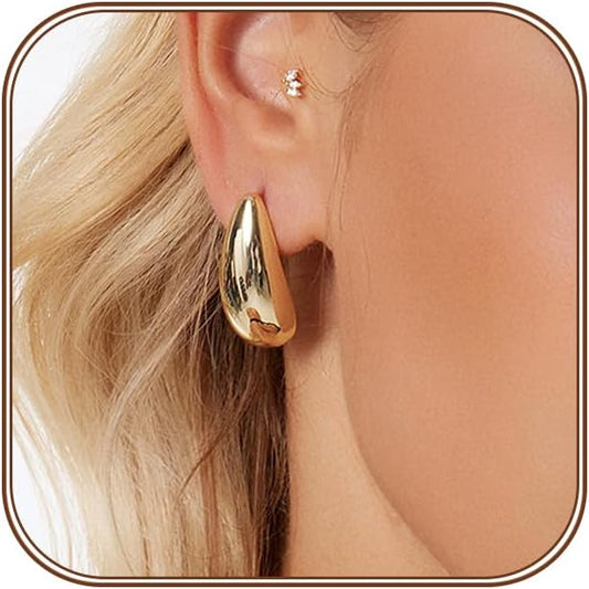 14K Gold Plated Hoop Earrings for Women Triple Huggie Illusion Stud Earring | Double Huggie Hoop Earrings for One Hole | Claw Ear Cuff Earring Jewelry Gift for Women