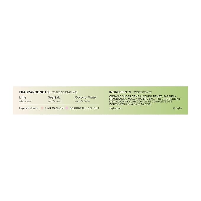 Skylar Lime Sands Eau de Parfum - Hypoallergenic & Clean Perfume Women & Men, Vegan & Safe for Sensitive Skin - Woody Citrus Perfume with Notes of Lime, Sea Salt & Coconut Water - (10mL /0.33 Fl oz)