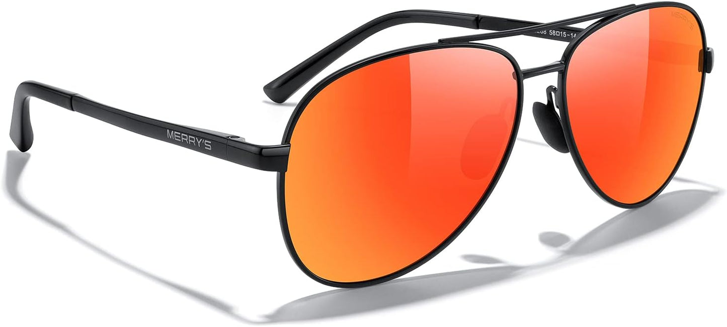 MERRY'S Aviator Sunglasses for Men Women - Polarized Driving Sun glasses Mirrored Lens UV 400 Protection 58 MM