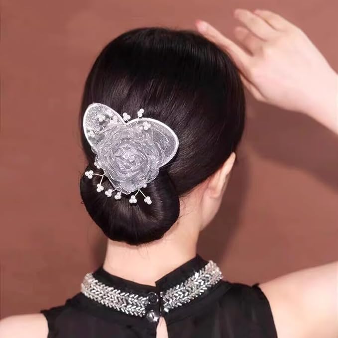 Hair Bun Maker for Long Hair, Hand Embroidered Flower Bun Roller and Twister, Easy Snap Roll Hair Styling Tool and Accessory for Women
