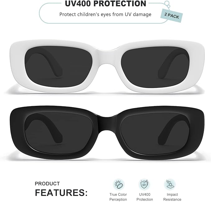 Retro Rectangle Kids Sunglasses 90’s Vintage Fashion Narrow Square Frame Glasses Shades for Girls Boys UV Protection