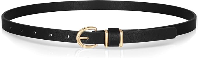 VONMELLI Womens Skinny Leather Belt Thin Waist Belts for Women Fashion Dress Jeans with Gold Buckle