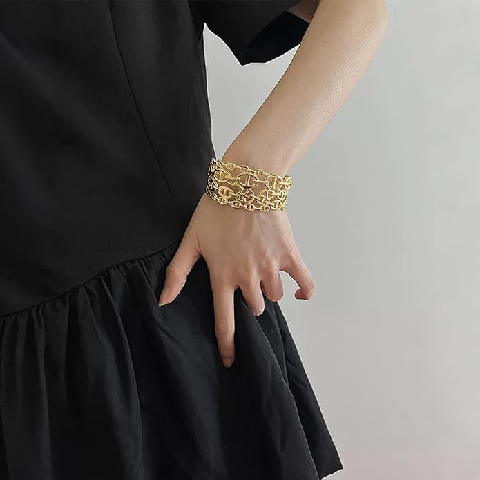 POTESSA 18K Gold Plated Cuff Bracelets Adjustable Dainty Bangle Handemade Jewelry for Women