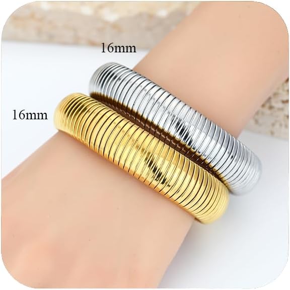MISS RIGHT Gold Chunky Stretch Snake Chain Bangle Bracelets Stack for Women Trendy, 18K Gold Filled Stainless Steel Stretchy Womens Stackable Wristband Bangles Bracelet Set