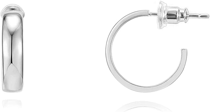 PAVOI 14K Gold Plated Wide Flat Edge Hoop Earrings for Women | Rose, White and Yellow Gold Hoops | Hypoallergenic Jewelry