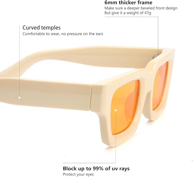 Trendy Square Sunglasses for Men Women Fashion Thick Rectangle Sun Glasses UV Protection Shades Designer Style