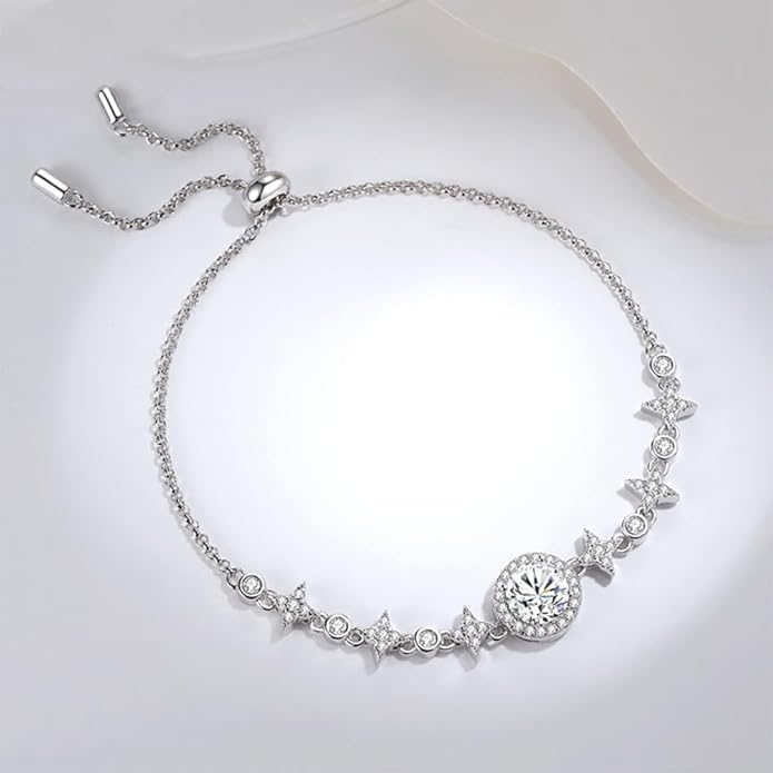 14K Gold Over S925 Sterling Silver Round Cut Women's Bracelet, 1ct D-color VVS2 Diamond Meteor Bubble Bracelets, Jewelry Piece for Everyday Wear, Valentines Day Gifts for Her