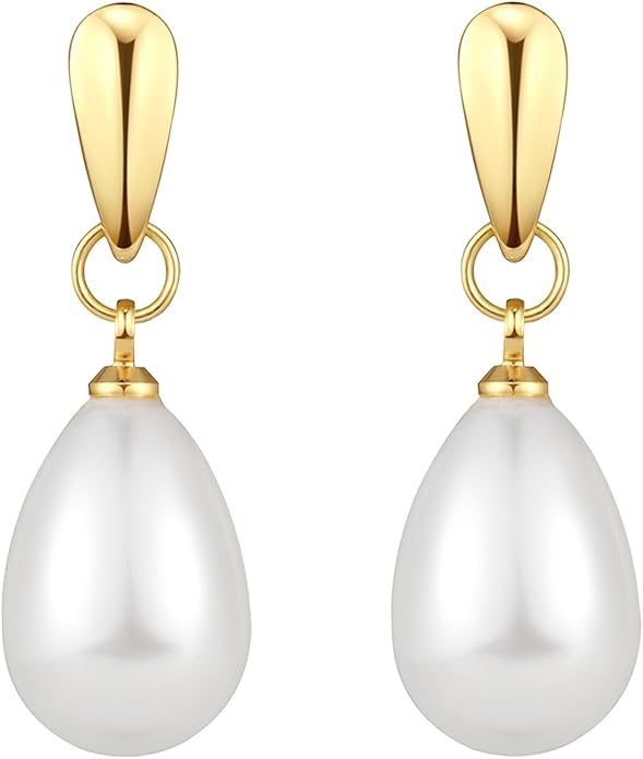 14k Gold Plated Lightweight Pearl Earrings,Trendy Jewelry,Teardrop Hoop Earrings for Women,Pearl Drop Earrings,Elegant Jewelry for Gifts