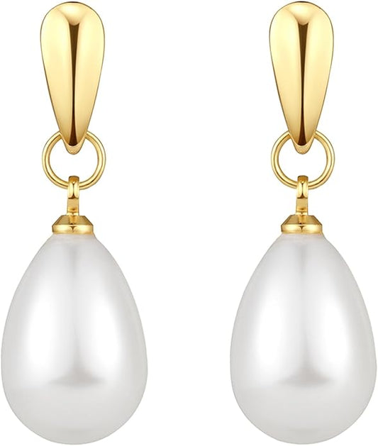 14k Gold Plated Lightweight Pearl Earrings,Trendy Jewelry,Teardrop Hoop Earrings for Women,Pearl Drop Earrings,Elegant Jewelry for Gifts