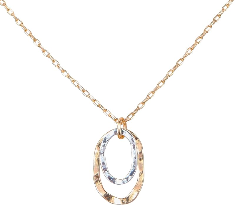 Jojomina Mixed Metal Necklace Gold and Silver Circle Pendant Two Tone Ring Necklaces for Women Western Boho Jewelry