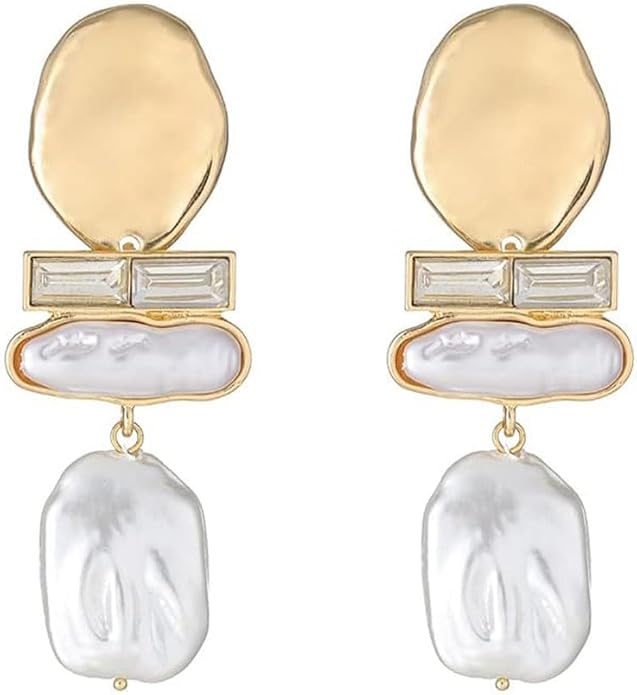 Statement Pearl Dangle Earrings,Gold and Large Pearl,Luxury Chandelier Organic Style Earrings