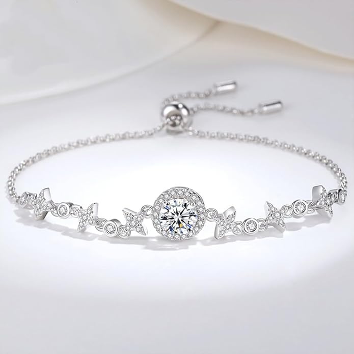 14K Gold Over S925 Sterling Silver Round Cut Women's Bracelet, 1ct D-color VVS2 Diamond Meteor Bubble Bracelets, Jewelry Piece for Everyday Wear, Valentines Day Gifts for Her