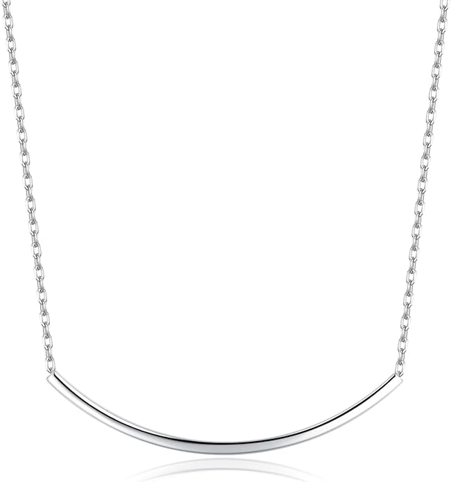 SLUYNZ Solid 925 Sterling Silver Minimalist Bar Choker Necklace for Women Teens Curved Tube Bar Pendant Necklace