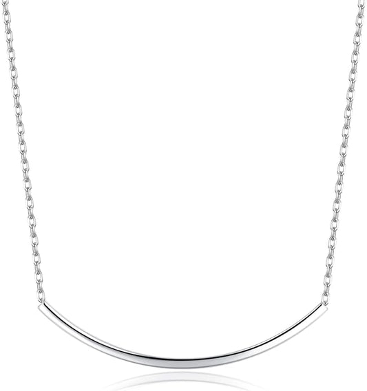 SLUYNZ Solid 925 Sterling Silver Minimalist Bar Choker Necklace for Women Teens Curved Tube Bar Pendant Necklace