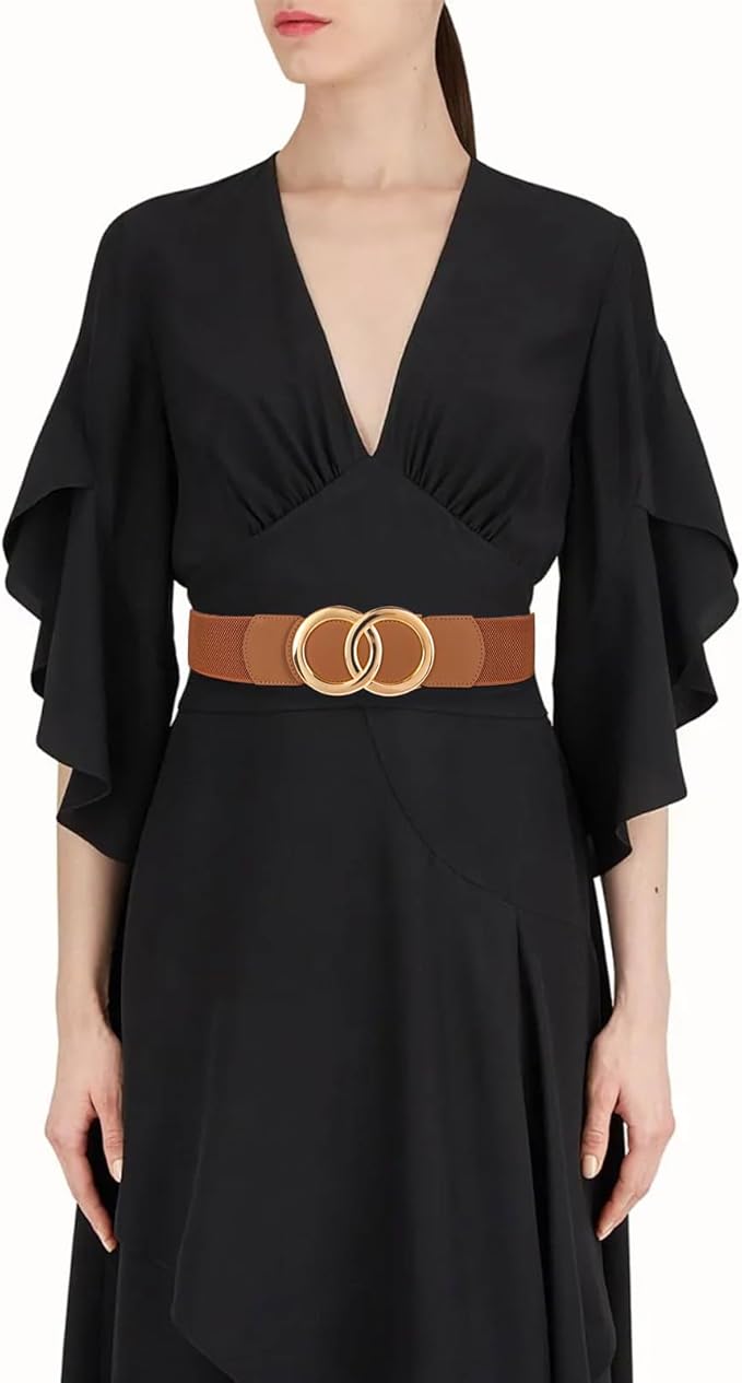 Women's Fashion Classic Metal Buckle Leather Belt with Jeans Dress