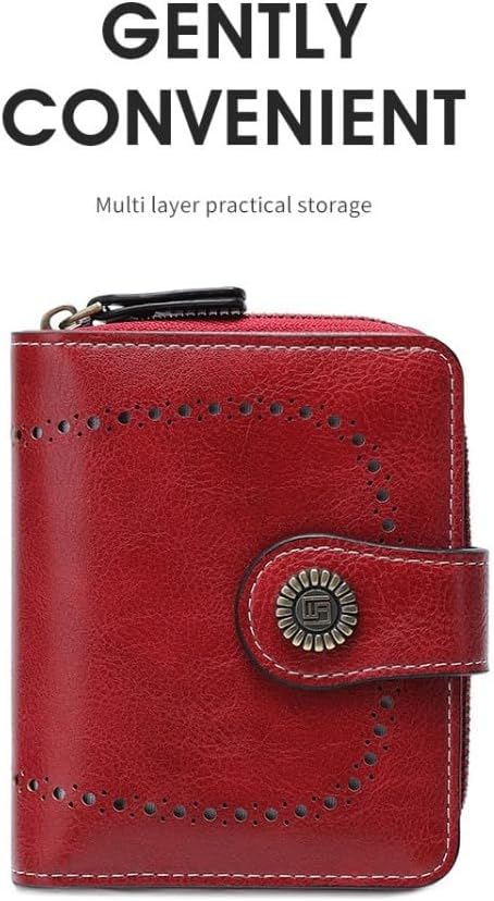 Premium Slim Genuine Leather Bifold Wallet for Women with Advanced RFID Blocking Technology and Zippered Coin Compartment (Red)