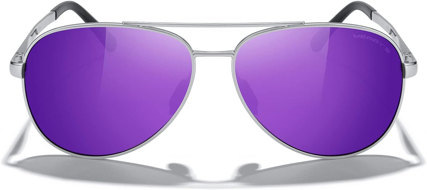 MERRY'S Aviator Sunglasses for Men Women - Polarized Driving Sun glasses Mirrored Lens UV 400 Protection 58 MM