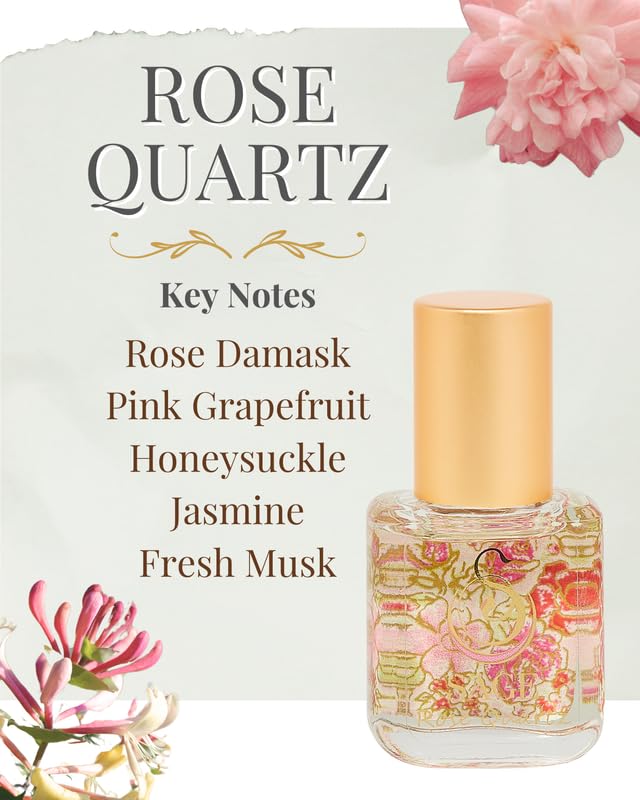 The Sage Lifestyle Rose Quartz Roll On, Oil, Extract, Rose, Honeysuckle, Sandalwood, Jasmine, Perfume for Women, Long Lasting, Fragrance, Floral, Parfum, 1/4 oz, Travel Size, Mini Perfume for Women