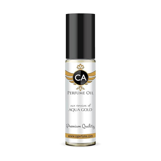 CA Perfume Impression of Aqua Gold Unisex Fragrance Oil Floral Woody Musk Scent Long Lasting Perfumes for Women & Men Travel Size TSA Ready Mini Parfum Body Oil Roll-on 0.33 Fl Oz 10ml